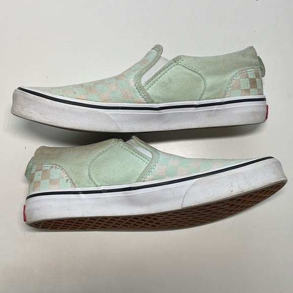 Mint Green checkered slip on vans - Picture 4 of 5